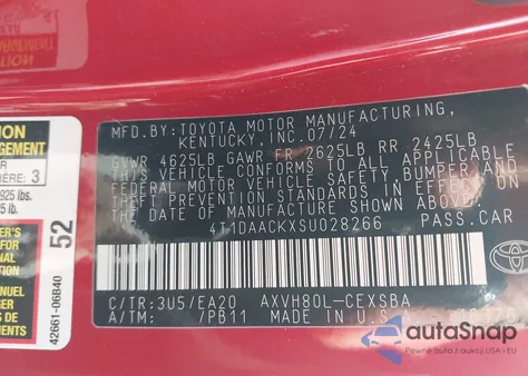 2025 Toyota Camry Se from USA, damaged, VIN 4T1DAACKXSU028266